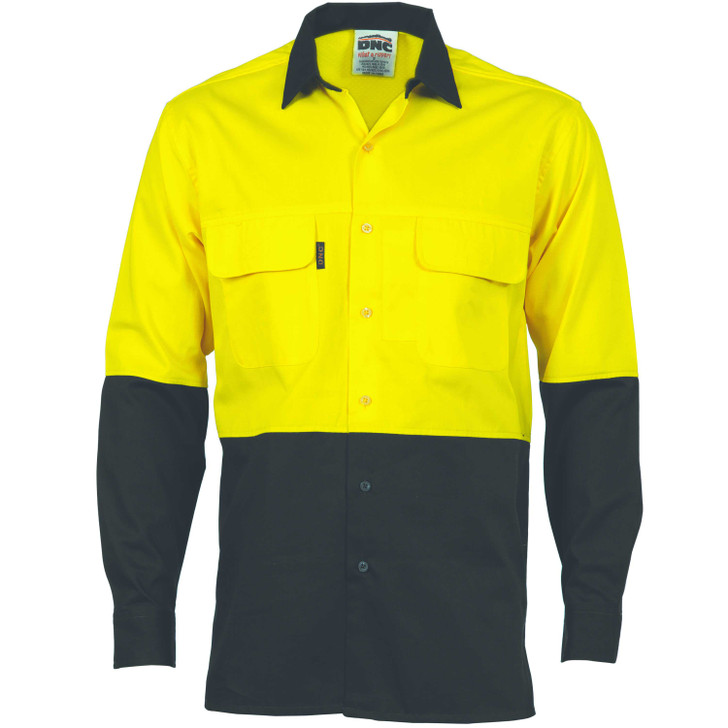 3938 DNC HiVis 3 Way Cool-Breeze Cotton Shirt - Long sleeve Yellow/Black