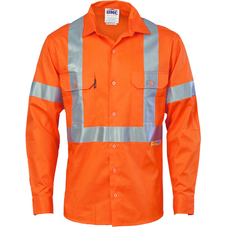 3946 DNC HiVis Cool-Breeze Cross Back Cotton Shirt with 3M R/Tape - long sleeve Orange