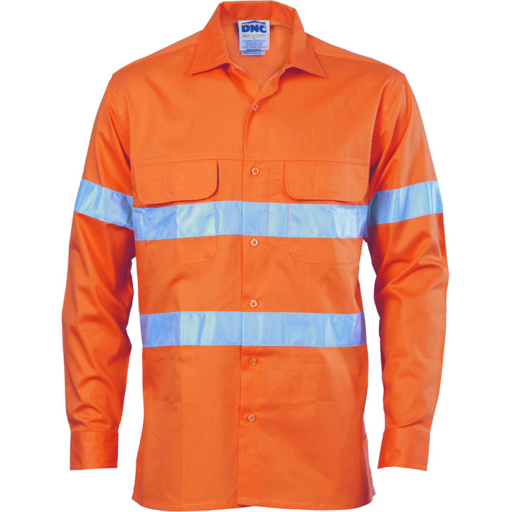 3947 DNC HiVis 3 Way Cool-Breeze Cotton Shirt with 3M R/Tape - Long sleeve Orange