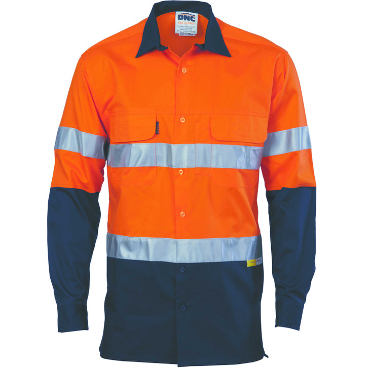 3948 DNC HiVis 3 Way Cool-Breeze Cotton Shirt with CSR/Tape - Long sleeve Orange/Navy