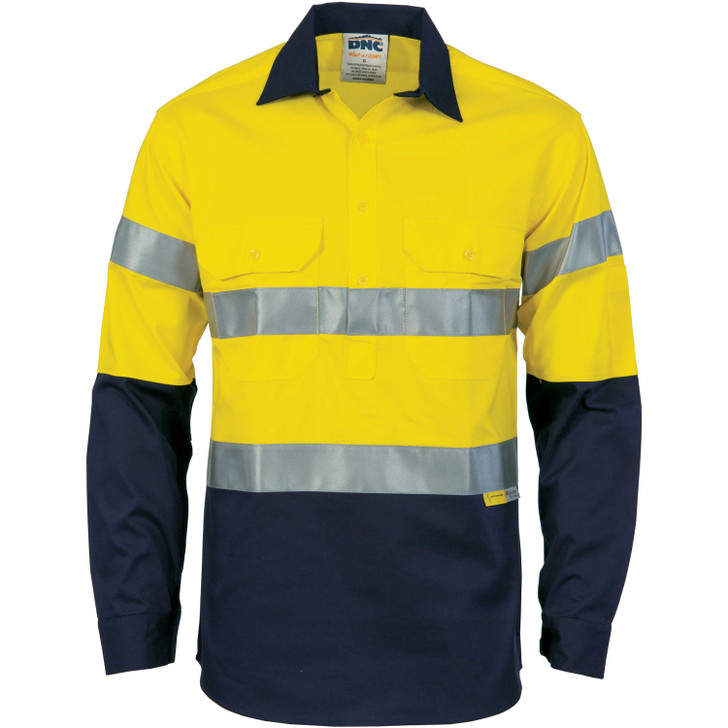 3949 DNC HiVis Cool-Breeze Close Front Cotton Shirt with 3M R/Tape - Long sleeve Yellow/Navy