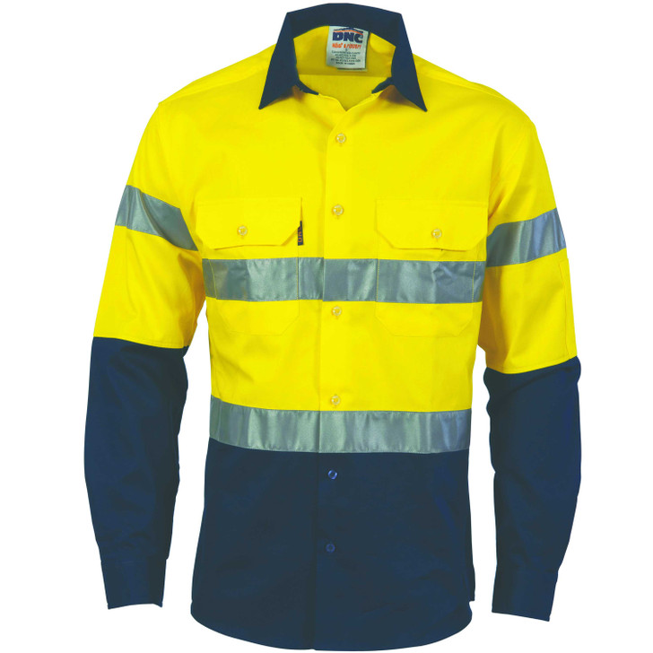 3982 DNC HiVis D/N 2 Tone Drill Shirt with Generic R/Tape - long sleeve Yellow/Navy