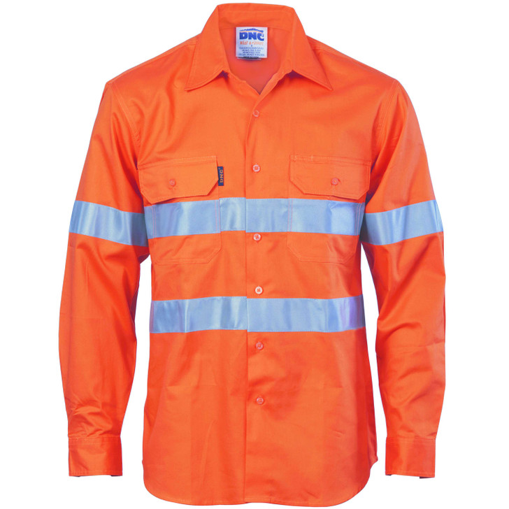 3985 DNC HiVis Cool-Breeze Vertical Vented Cotton Shirt with Generic R/Tape - Long sleeve Orange