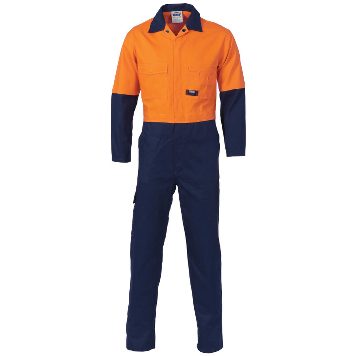 3852 DNC HiVis Cool-Breeze 2-Tone LightWeight Cotton Coverall Short Orange/Navy