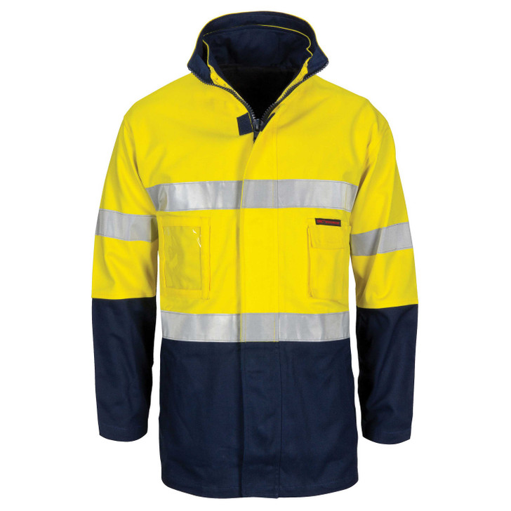 3764 DNC HiVis "4 IN 1" Cotton Drill Jacket with Generic R/Tape Yellow/Navy