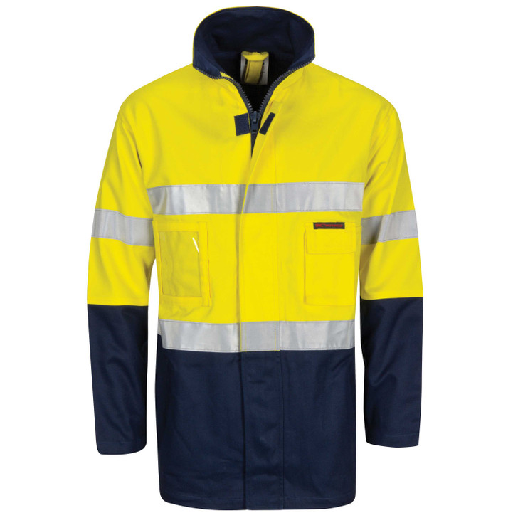 3767 DNC HiVis Cotton Drill "2 in 1" Jacket with Generic Reflective R/Tape Yellow/Navy