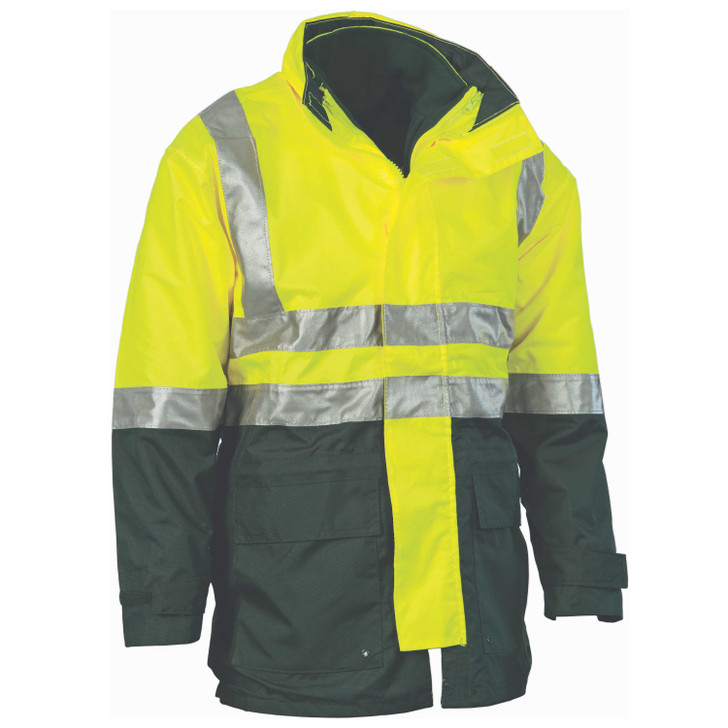 3864 DNC 4 in 1 HiVis Two Tone Breathable Jacket with Vest and 3M R/Tape Yellow/Bottle