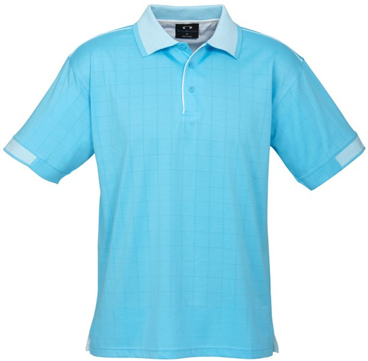 P9100 Mens Noosa Self Check Polo Aqua Blue/White