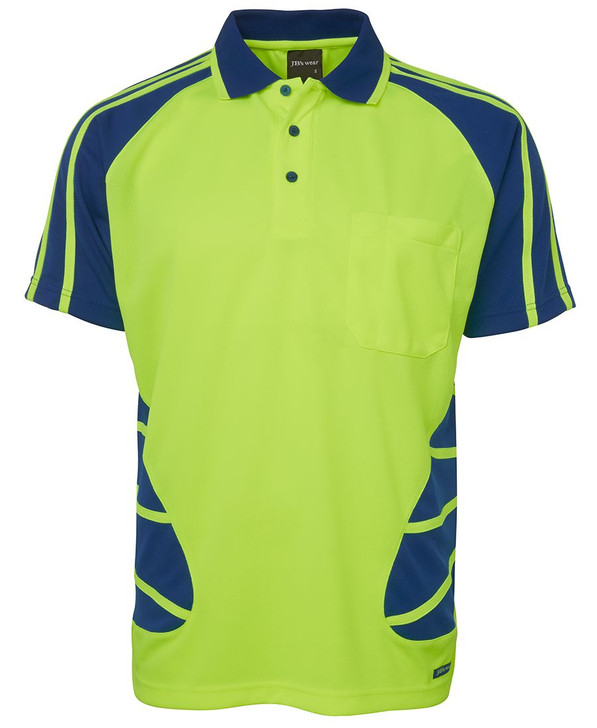 6HSP JB's Wear Hi Vis S/S Spider Polo Lime/Royal