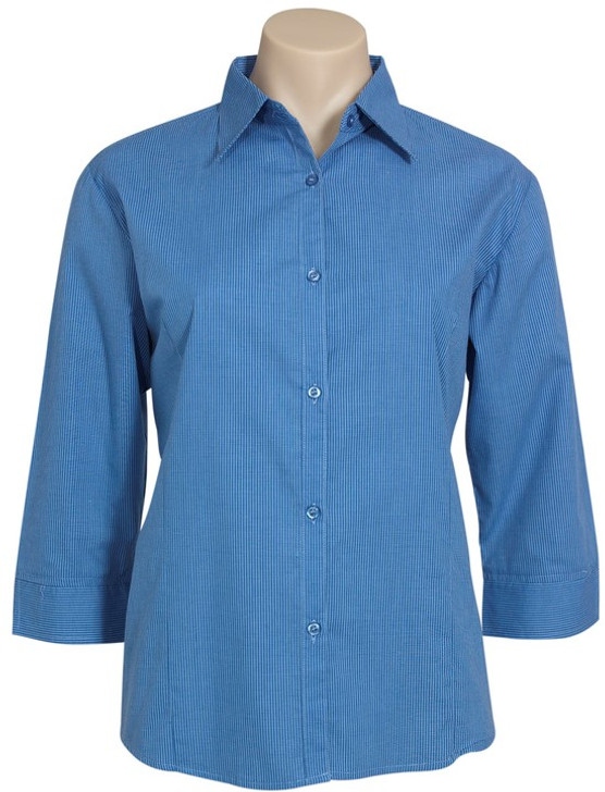 LB8200 Ladies Micro Check 3/4 Sleeve Shirt Mid Blue