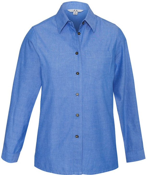 LB6201 Ladies Wrinkle Free Chambray Long Sleeve Shirt Blue