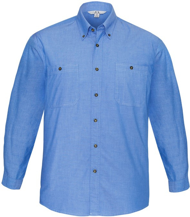 SH112 Mens Wrinkle Free Chambray Long Sleeve Shirt Blue