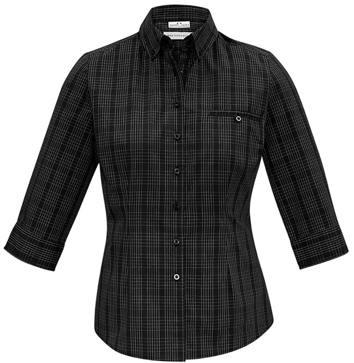 S820LT Ladies Harper 3/4 Sleeve Shirt Black/Silver