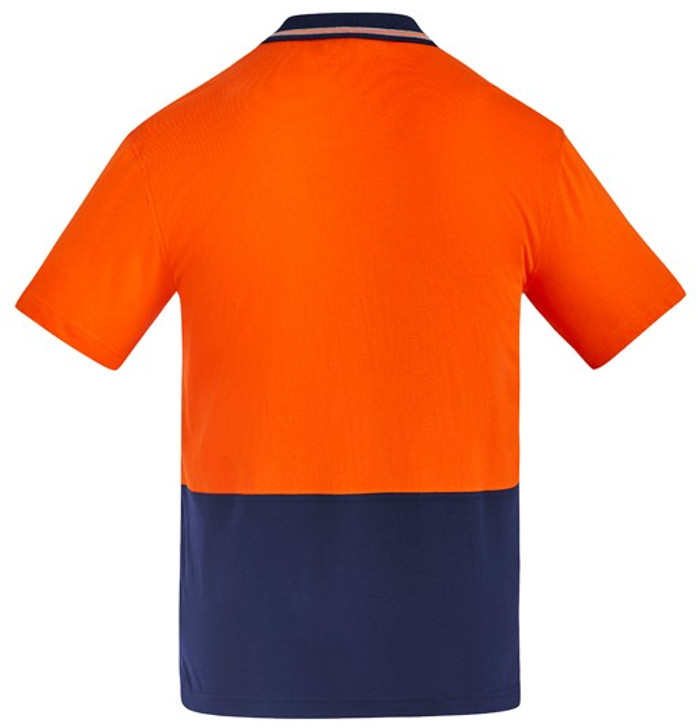 Syzmik Workwear ZH435 Mens Hi Vis Cotton S/S Polo Orange/Navy Back