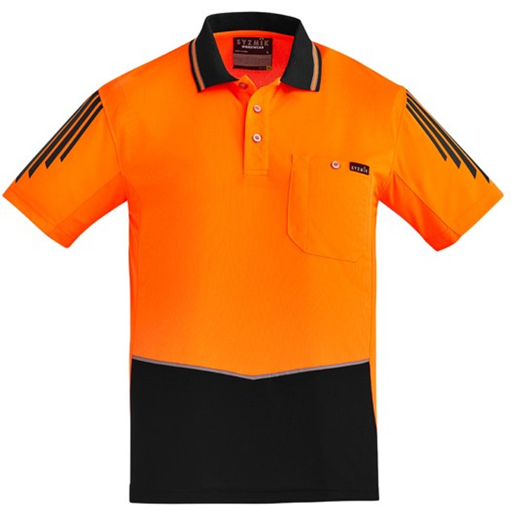 Syzmik Workwear ZH315 Mens Hi Vis Flux S/S Polo Orange/Black
