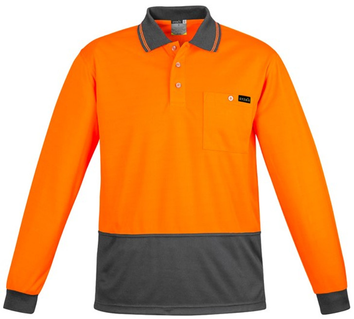 Syzmik Workwear ZH410 Mens Comfort Back L/S Polo Orange/Charcoal