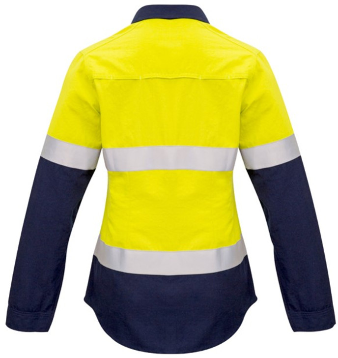 Syzmik Workwear ZW131 Womens Closed Front Hoop Taped Spliced Shirt Yellow/Navy Back