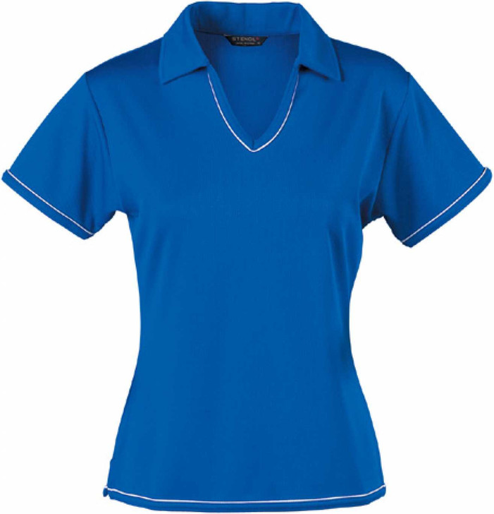 1110B Stencil Cool Dry S/S Ladies Polo Royal Blue/White