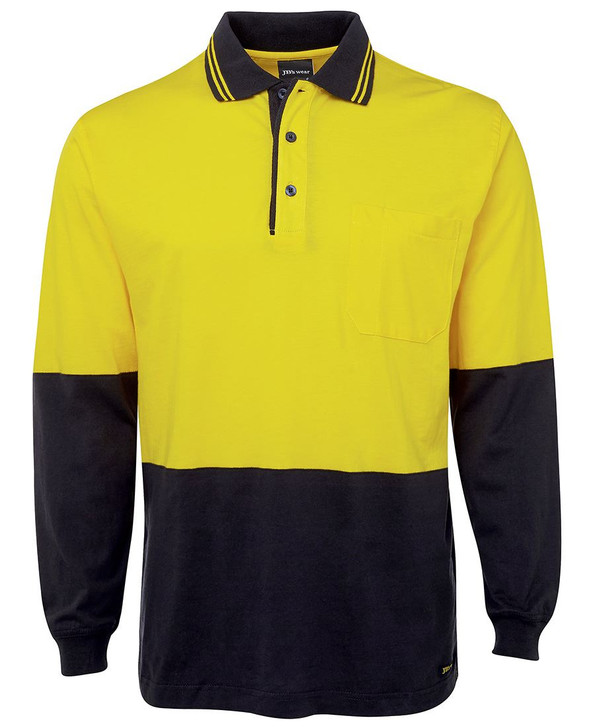 6CPHL JB's Wear Hi Vis L/S Cotton Polo Yellow/Navy
