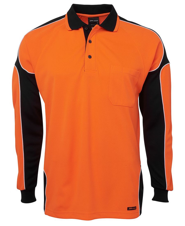 6AP4L JB's Wear Hi Vis L/S Arm Panel Polo Orange/Navy