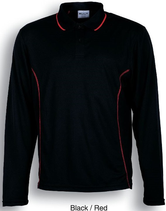 CP0922 Stitch Feature Essentials-Kids Long Sleeve Polo Black/Red