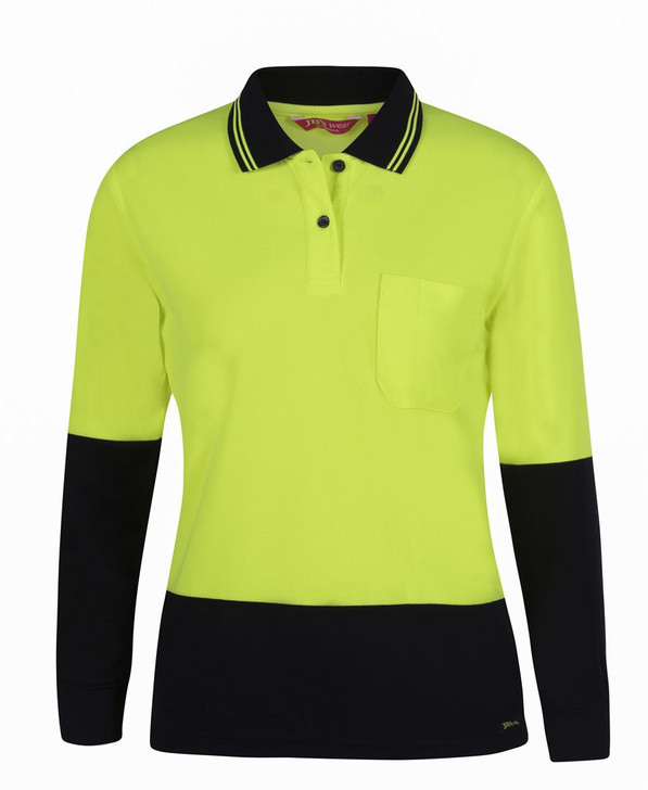 6LHCL JB's Wear Ladies Hi Vis L/S Comfort Polo Lime/Navy