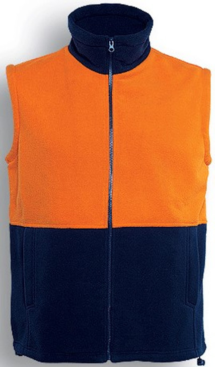 SJ0541 Bocini Adults Hi-Vis Polar Fleece Vest Orange/Navy