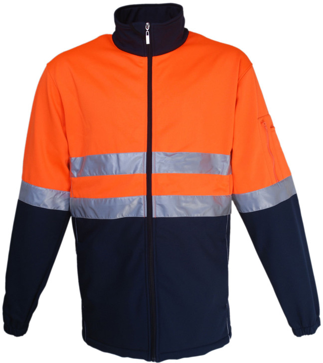 SJ1103 Bocini Adults Hi-Vis Soft Shell Jacket With Reflective Tape Orange/Navy