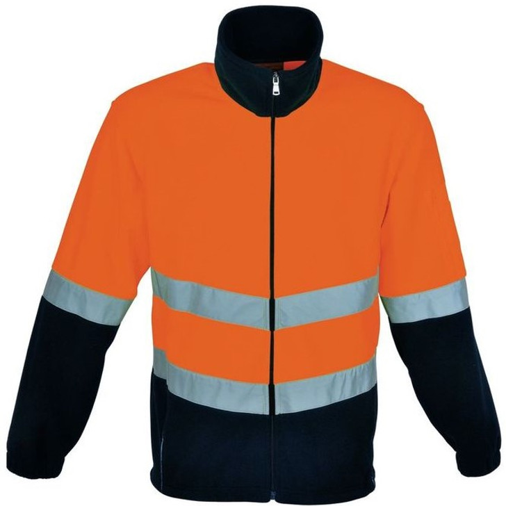 SJ1239 Bocini Adults Hi-Vis Full Zip Polar Fleece With Reflective Tape Orange/Navy