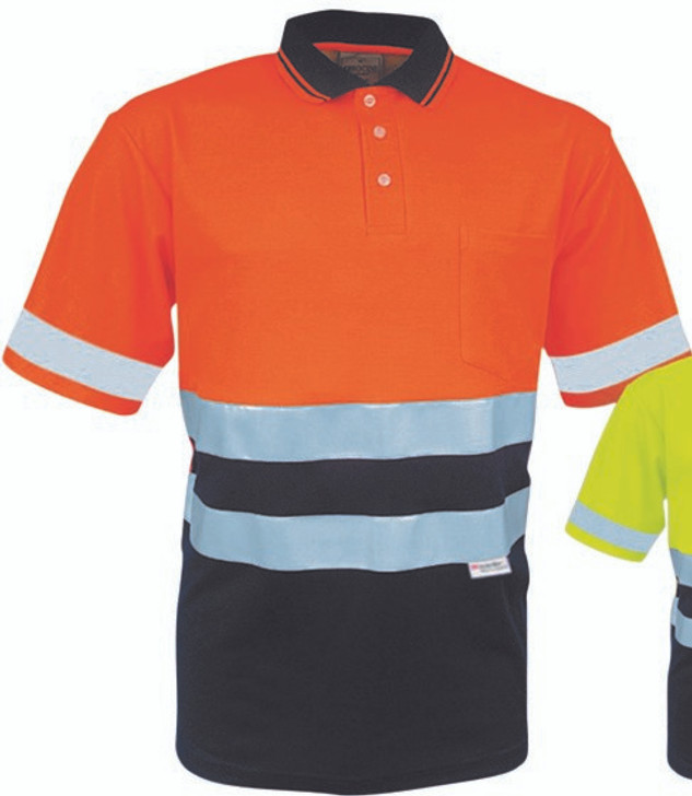 SP1249 Bocini Adults Hi-Vis Polyface / Cotton Back Polo With 3M Reflective Tape Orange/Navy