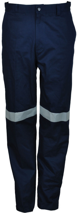 WK1234 Bocini Adults Cotton Drill Work Pants With Reflective Tape Navy