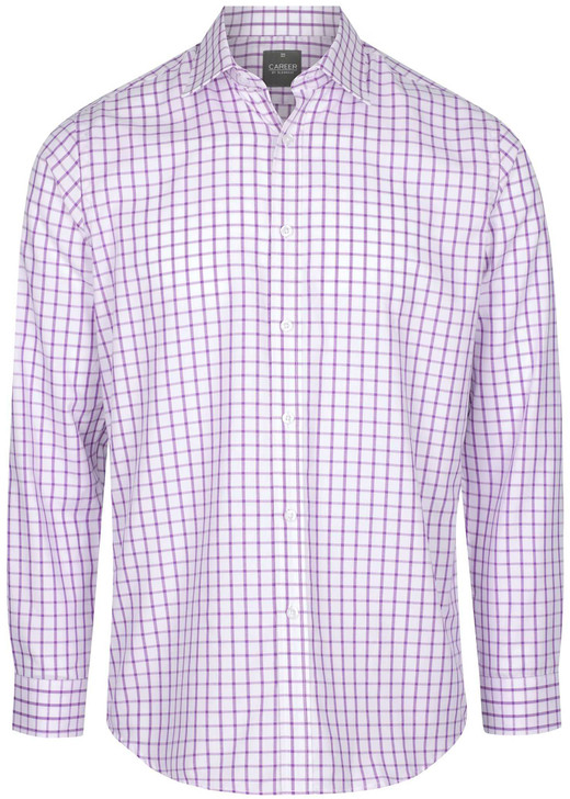 1712L GloWeave Mens Oxford Check Long Sleeve Shirt Lilac
