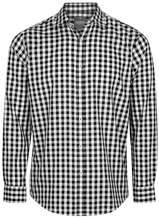 1710L GloWeave Mens Oxford Check Long Sleeve Shirt Black