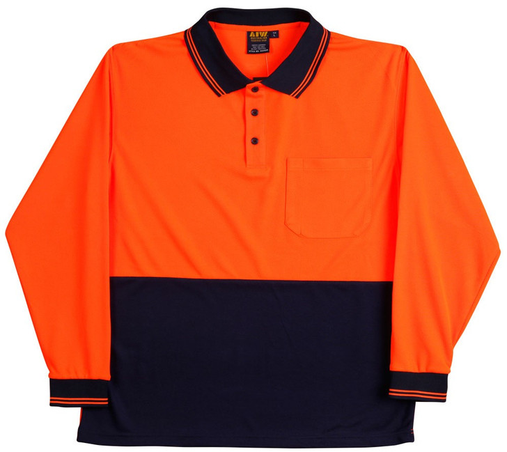 SW05CD AIW Hi-Vis Cooldry Safety Polo L/S Orange/Navy