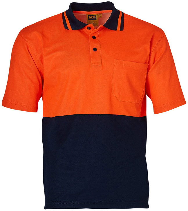 SW12 AIW Hi-Vis Truedry Safety Polo S/S Orange/Navy