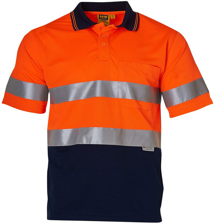 SW17A AIW Hi-Vis S/S Safety Polo 3M Tapes Orange/Navy