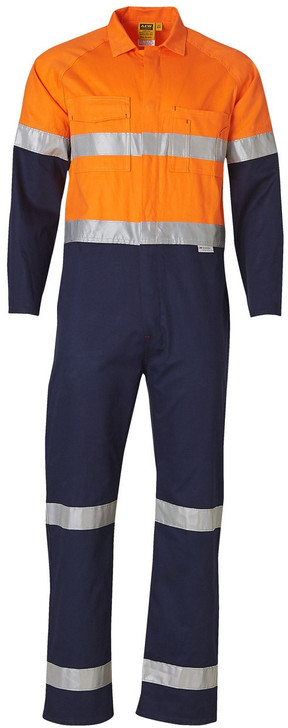 SW207 AIW Hi-Vis Men's Light Weight Cotton Coverall with 3M Tape-Regular Orange/Navy