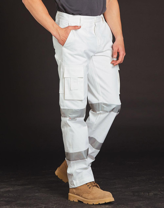 WP18HV AIW Mens White Safety Pants with Biomotion Tape White