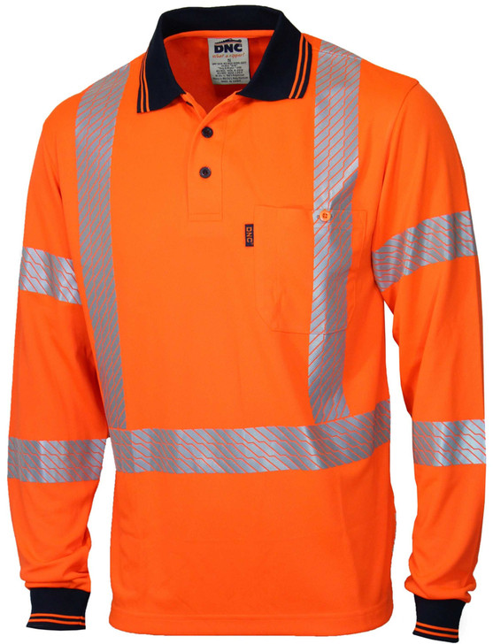 3510 DNC HiVis Segmented Tape X Back Polo - Long Sleeve Orange