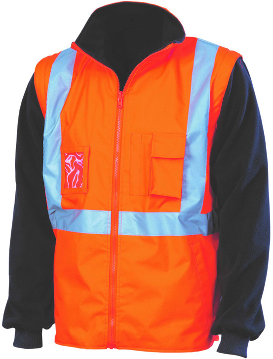 3990 DNC HiVis “4 in 1” Zip off Sleeve Reversible Vest, ‘X’ Back with additional tape on Tail Orange/Navy