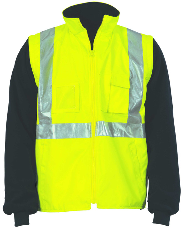 3994 DNC HiVis Cross Back D/N “4 in 1” Zip Off Sleeve Reversible Vest Yellow/Navy