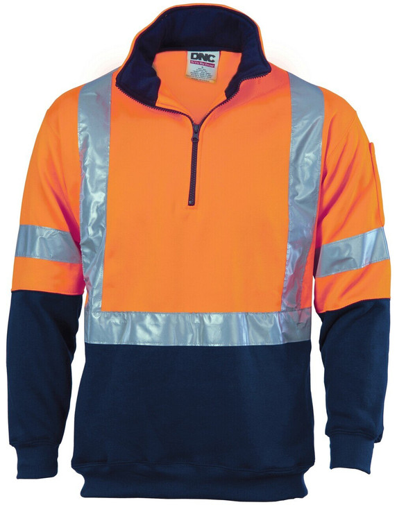 3930 DNC HiVis 1/2 Zip Fleecy with ‘X’ Back & Additional Tape on Tail Orange/Navy