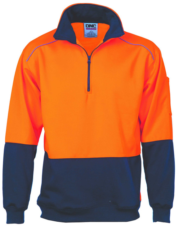 3928 DNC HiVis Two Tone 1/2 Zip Reflective Piping Sweat Shirt Orange/Navy
