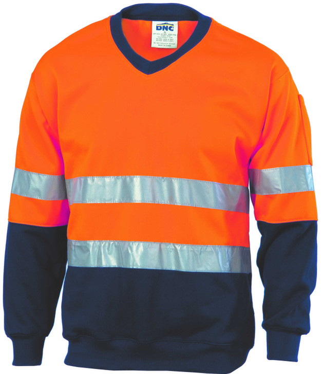 3921 DNC HiVis Two Tone Sweatshirt (Sloppy Joe) With Generic R/Tape V-Neck Orange/Navy