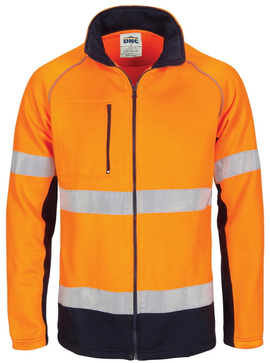 3726 DNC HiViS 2 Tone Full Zip Fleecy Sweat Shirt CSR R/Tape Orange/Navy