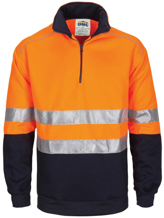 3729 DNC HiVis 1/2 Zip Fleecy with Hoop Pattern CSR Reflective Tape Orange/Navy