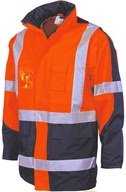 3993 DNC HiVis 2 Tone Cross Back D/N “2 in 1” Contrast Rain Jacket Orange/Navy