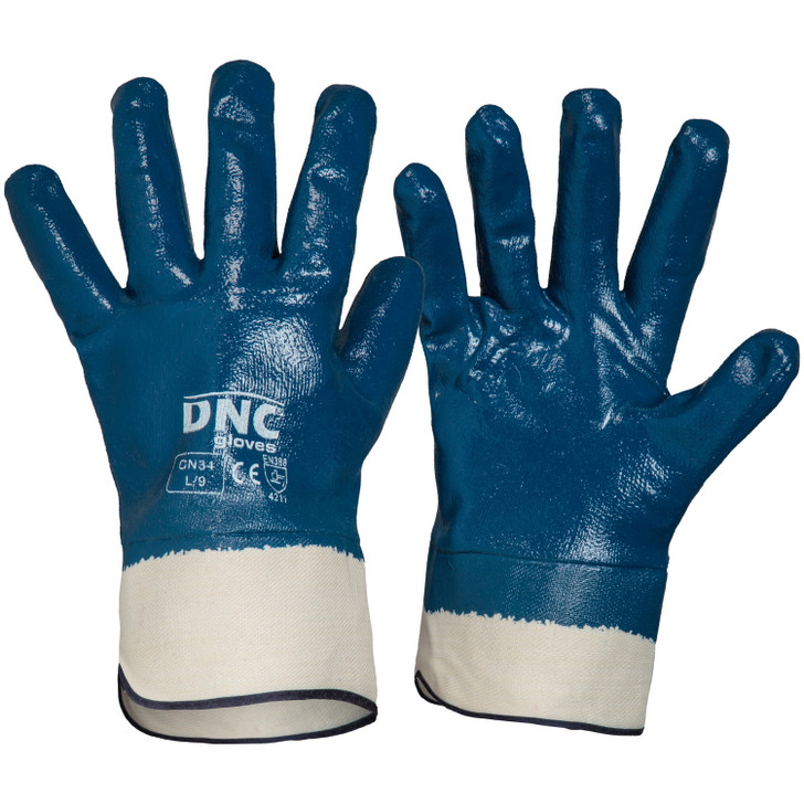GN34 DNC Workwear Blue Nitrile Full Dip with Canvas Cuff Blue/Nature