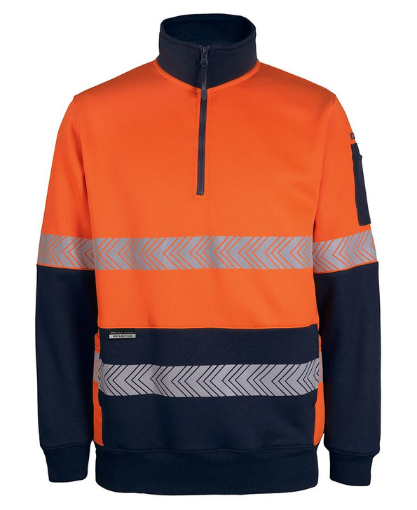 6DPS JB's Wear Hi Vis 330G 1/2 Zip Segmented Tape Fleece Orange/Navy