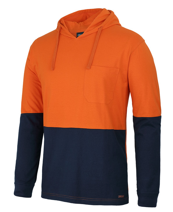 6HCTL JB's Hi Vis L/S Cotton Tee with Hood Orange/Navy